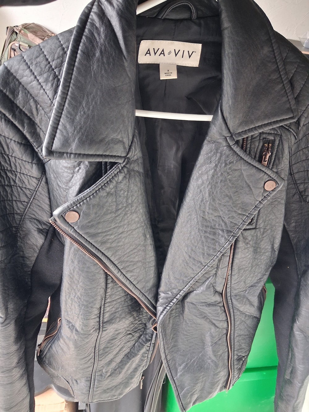 Ava & Viv Black Faux Leather Moto Jacket with Asymmetrical Zips